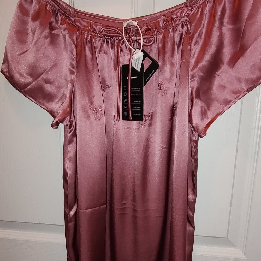 SILK SILKY KNEE LGTH NIGHTGOWN EMBRODERED CAP SLEEVE 100% SILK MAUVE SMALL